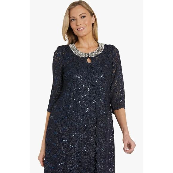 R&M Richards 2-Piece Women’s Formal Coctail Party Lace Jacket and Dress with Pea - Picture 2 of 11